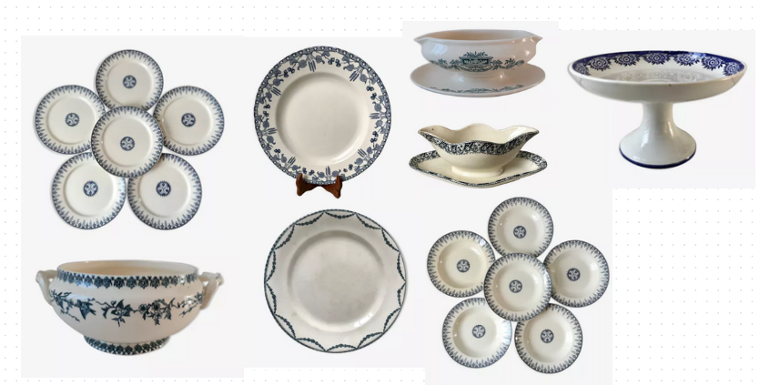 Lot de 5 assiettes plates Terre de Fer U&C Sarreguemines "Rubia" XIXème