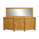 Large bamboo and rattan buffet with mirror – Vintage / 1970s style
