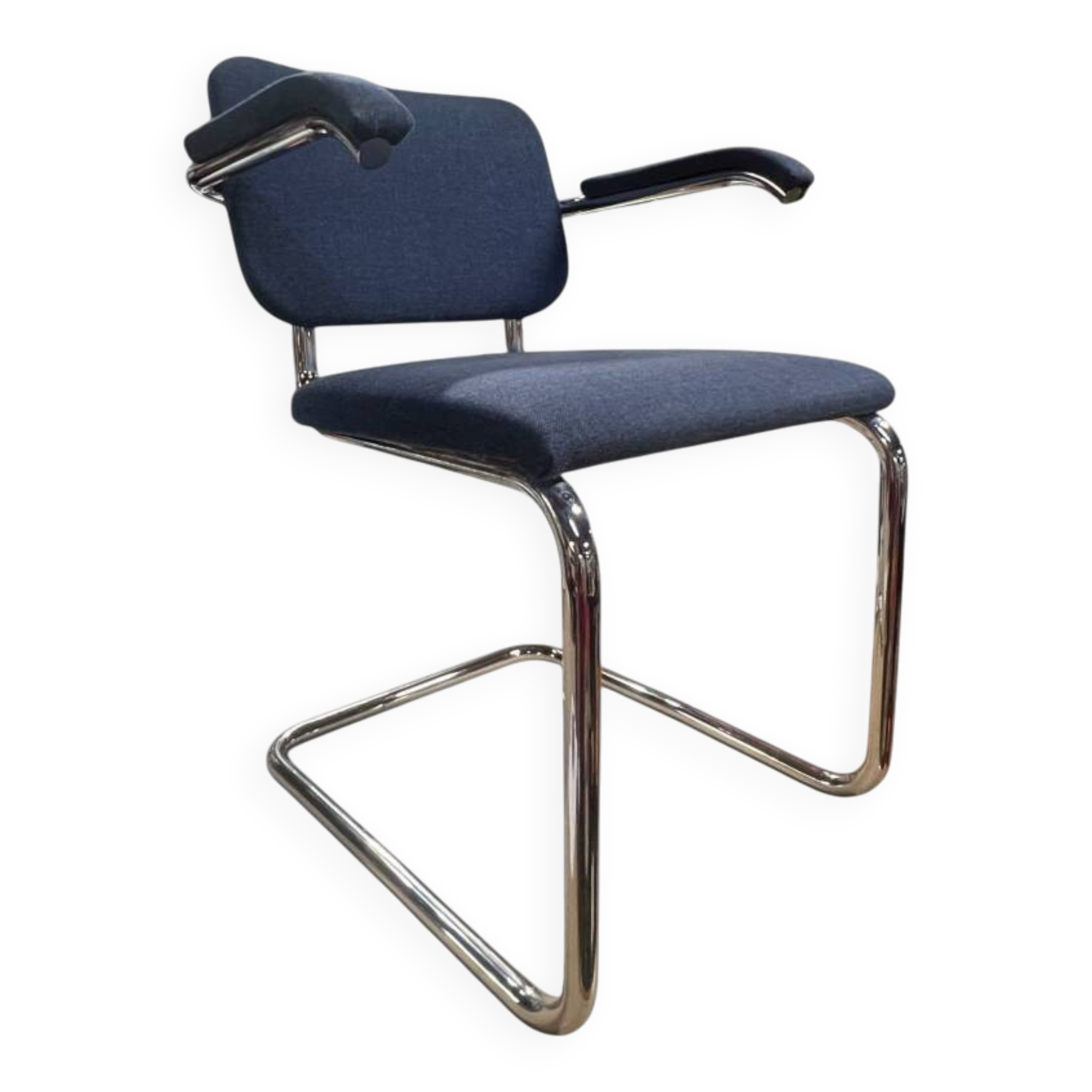 KNOLL armchair blue fabric chrome legs