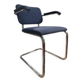 KNOLL armchair blue fabric chrome legs