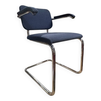 KNOLL armchair blue fabric chrome legs