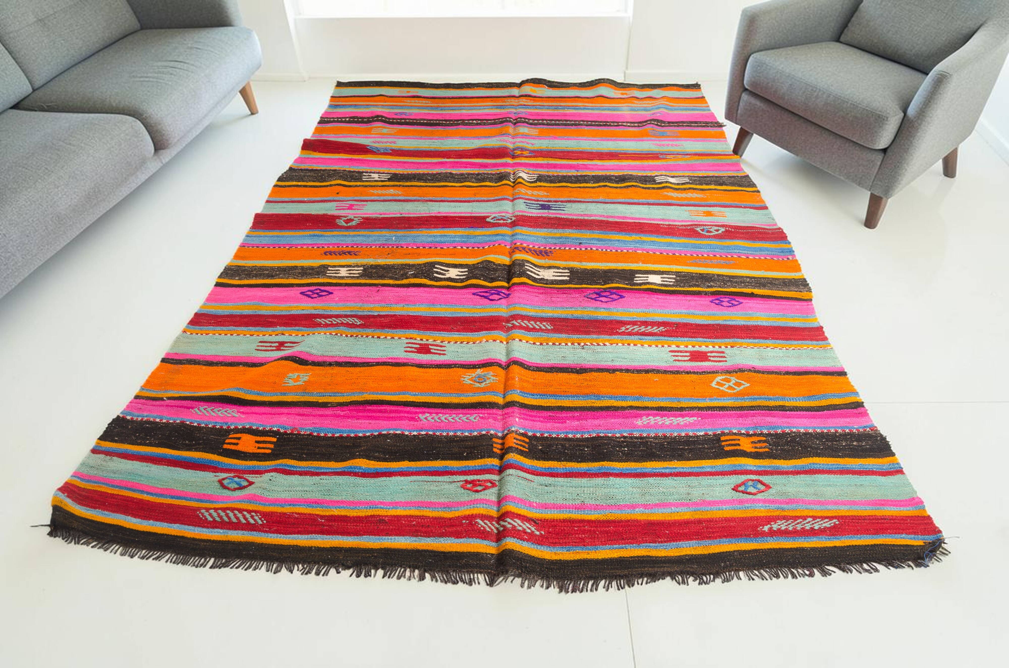 Vibrant Vintage Anatolian Kilim,Hand-Woven Wool & Cotton Rug – sku 137