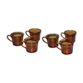 Set de 6 tasses à café en verre ambré vintage Duralex
