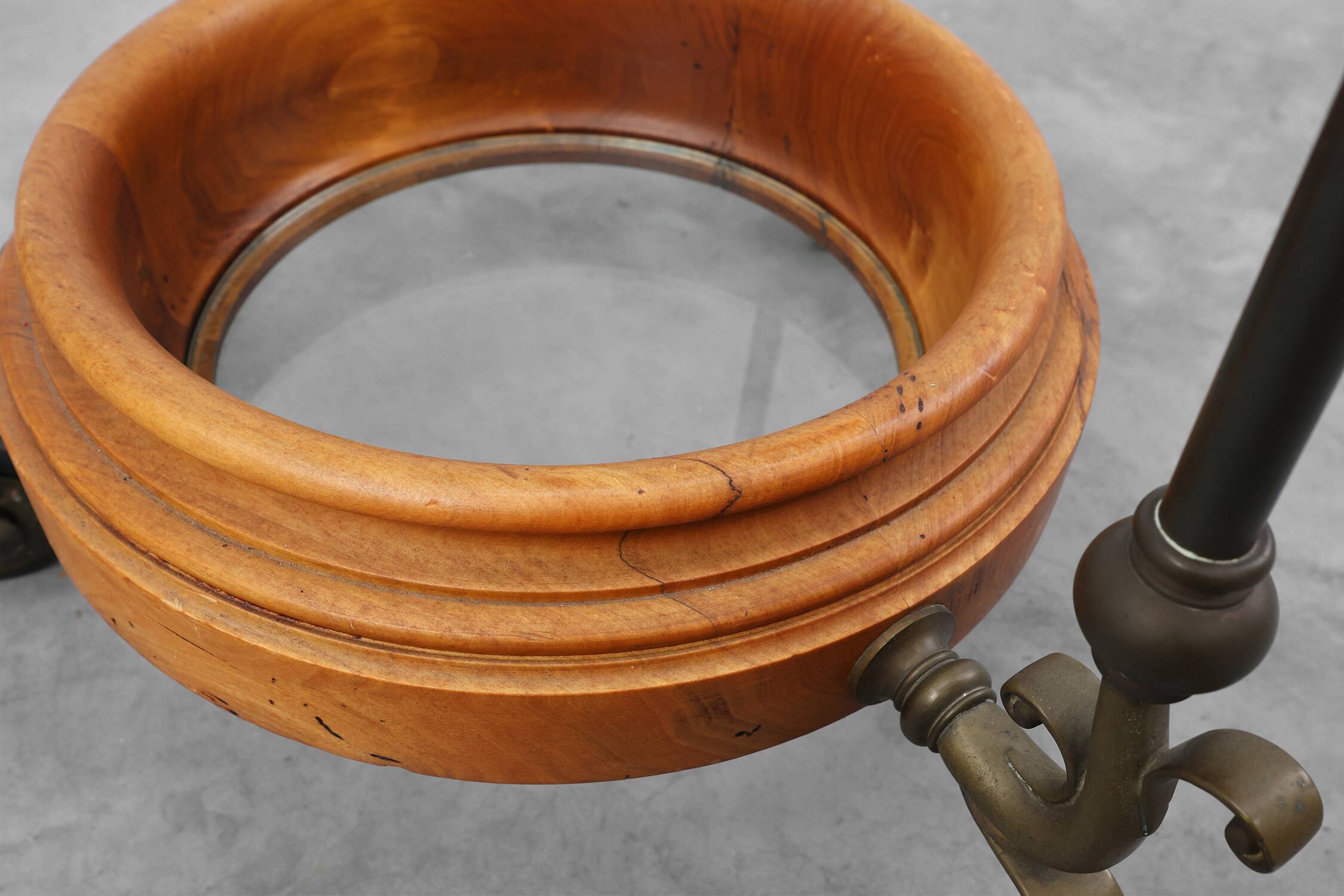 Rustic Copper and Walnut Serving Trolley with Glass Top, France ca. 1900