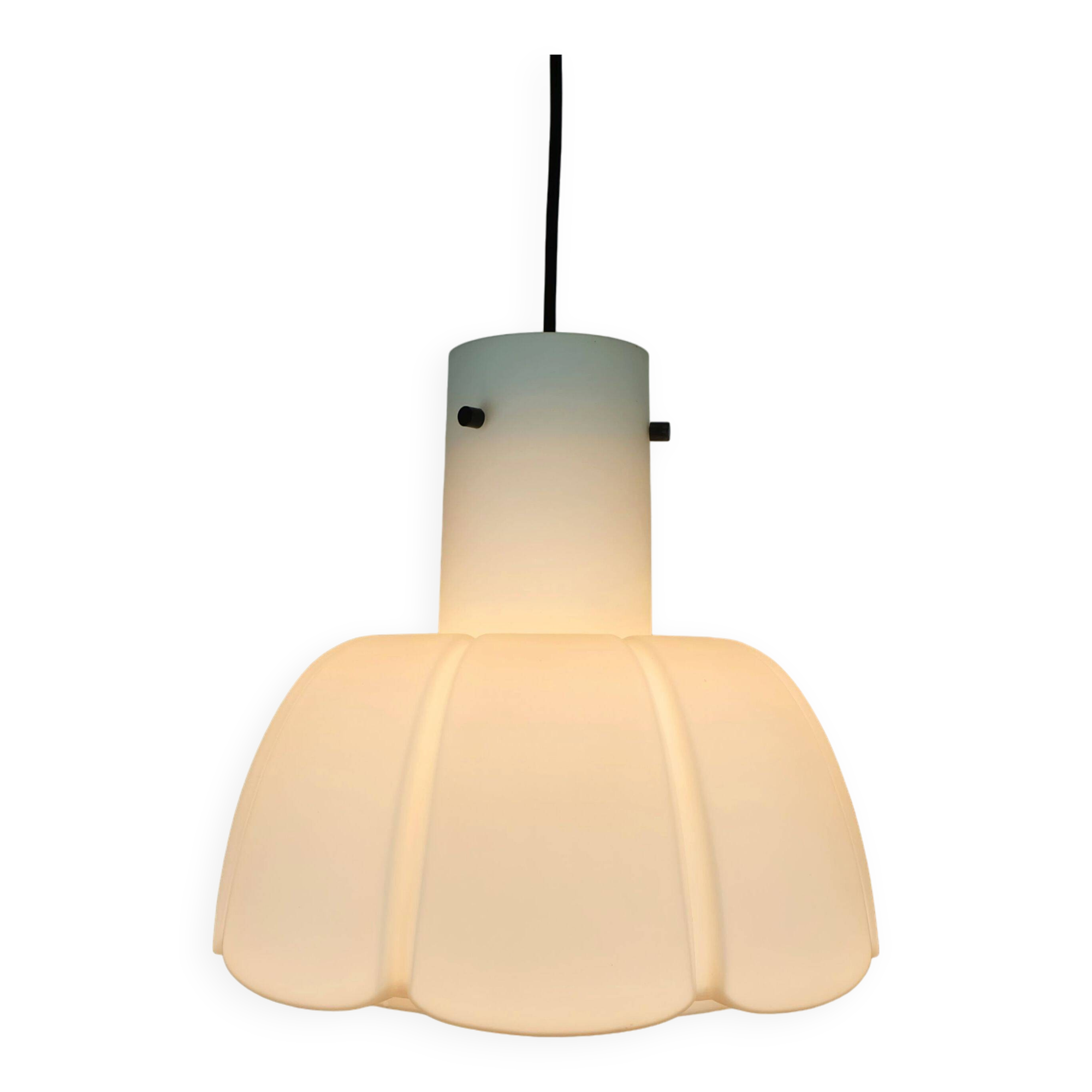 Large glashuette limburg pendant light white flower shaped opaline glass shade