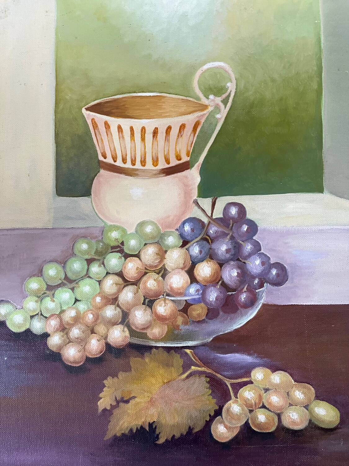 Painting: oil on cardboard - Still life with grapes
