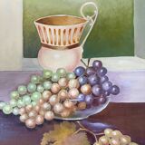 Painting: oil on cardboard - Still life with grapes