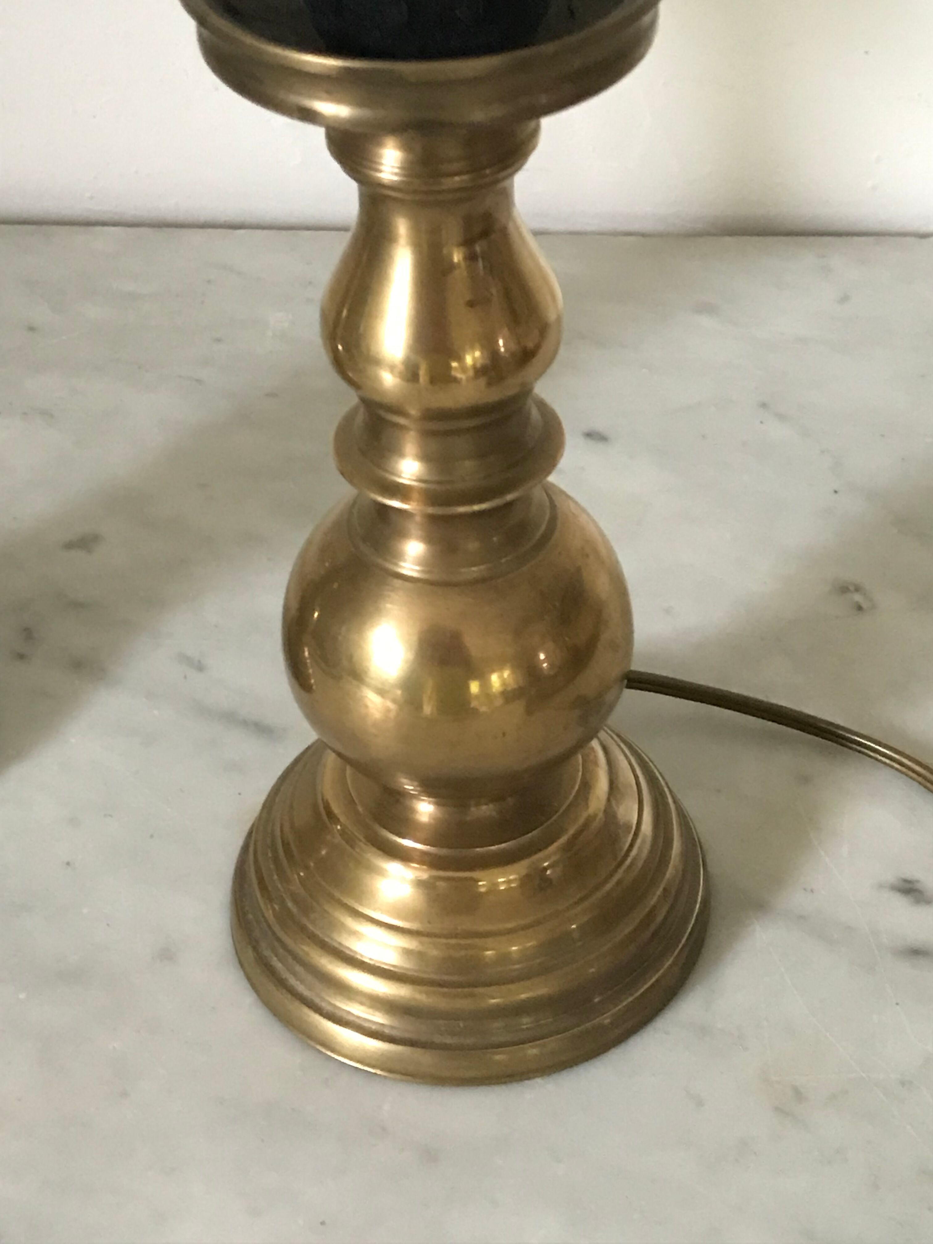 Pair of brass lamps