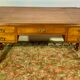 Antique desk, 4 drawers, gilded leather with small irons
