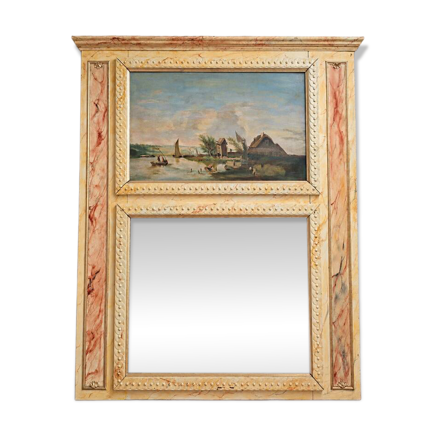 mirror trumeau and landscape painting – Faux marble decor –