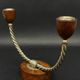 Pair of vintage candle holders in twisted wood and metal – Scandinavian design