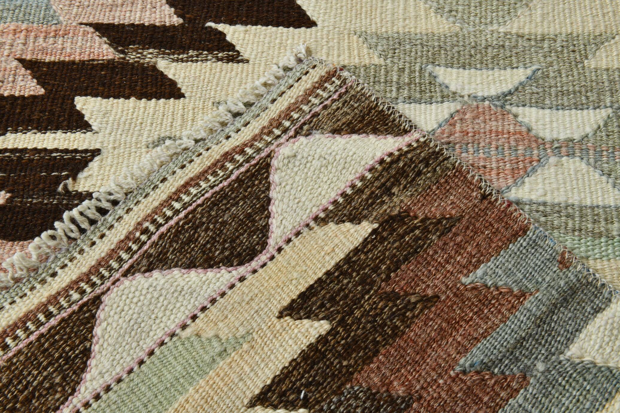 3x10 Cream & Brown Vintage Kilim Runner Rug, 81x306Cm