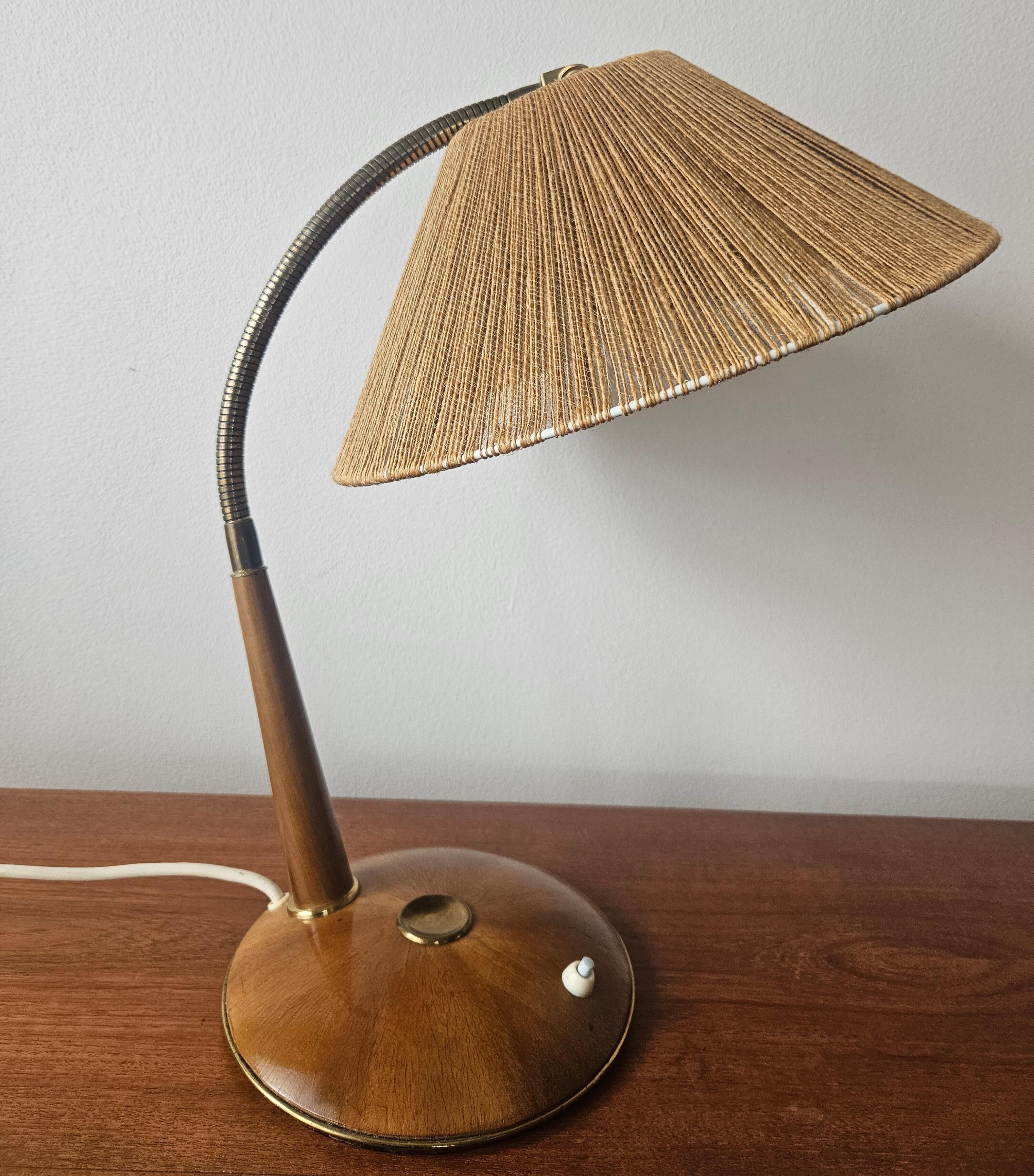 Rare table lamp Temde, teak and sisal, Switzerland, 1960s