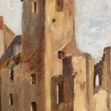 Old painting, landscape signed Lemoine, dated 1951