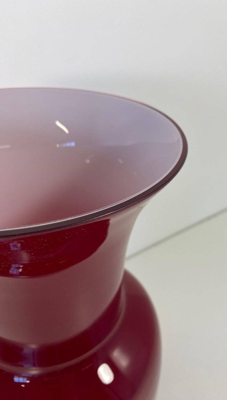 Italian Red and White Murano Glass Vase by Venini