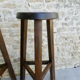 Pair of high tripod stools, bar, solid wood