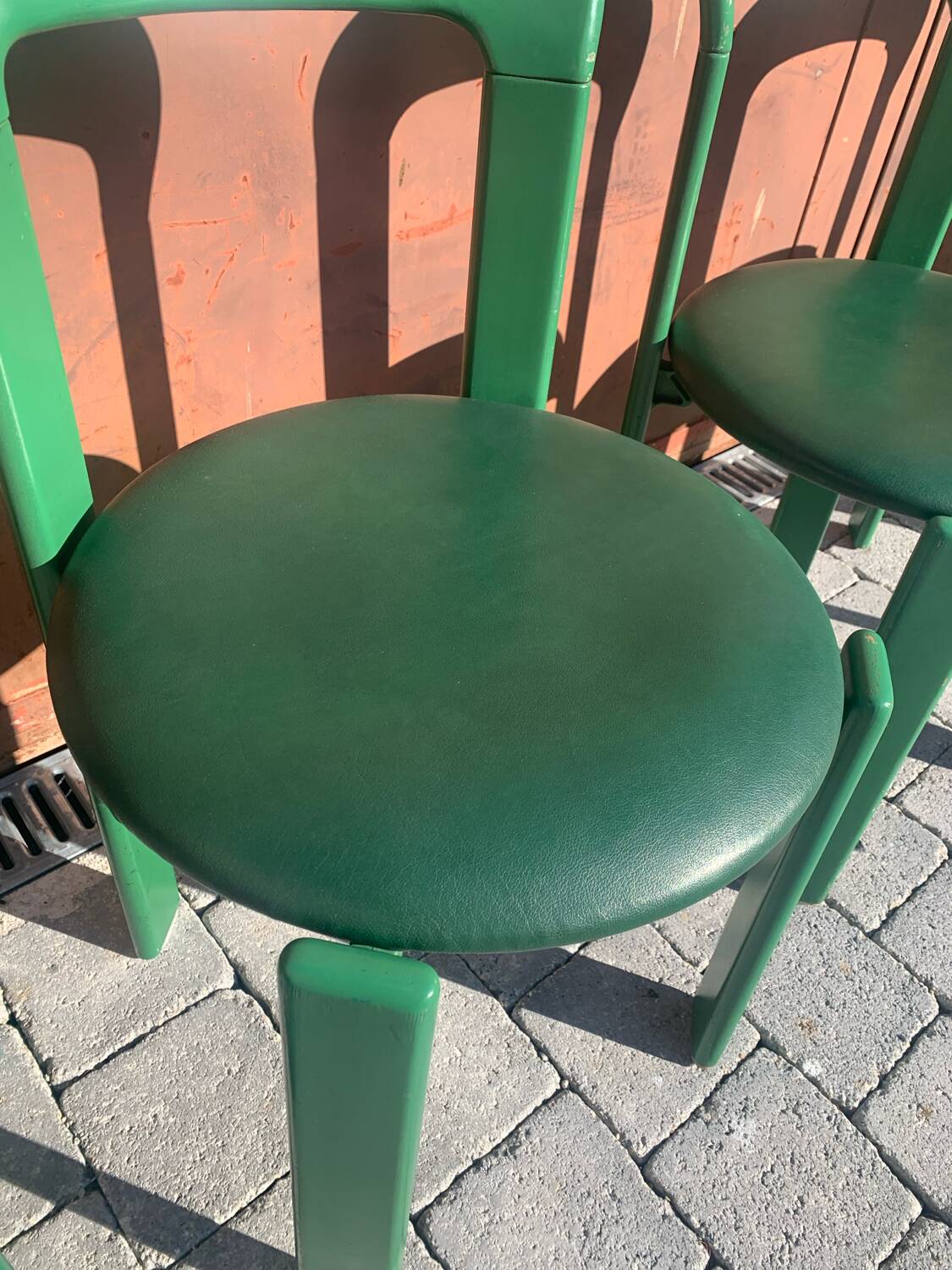 6 Bruno Rey Kush & co Green Stackable Chairs Circa 1970