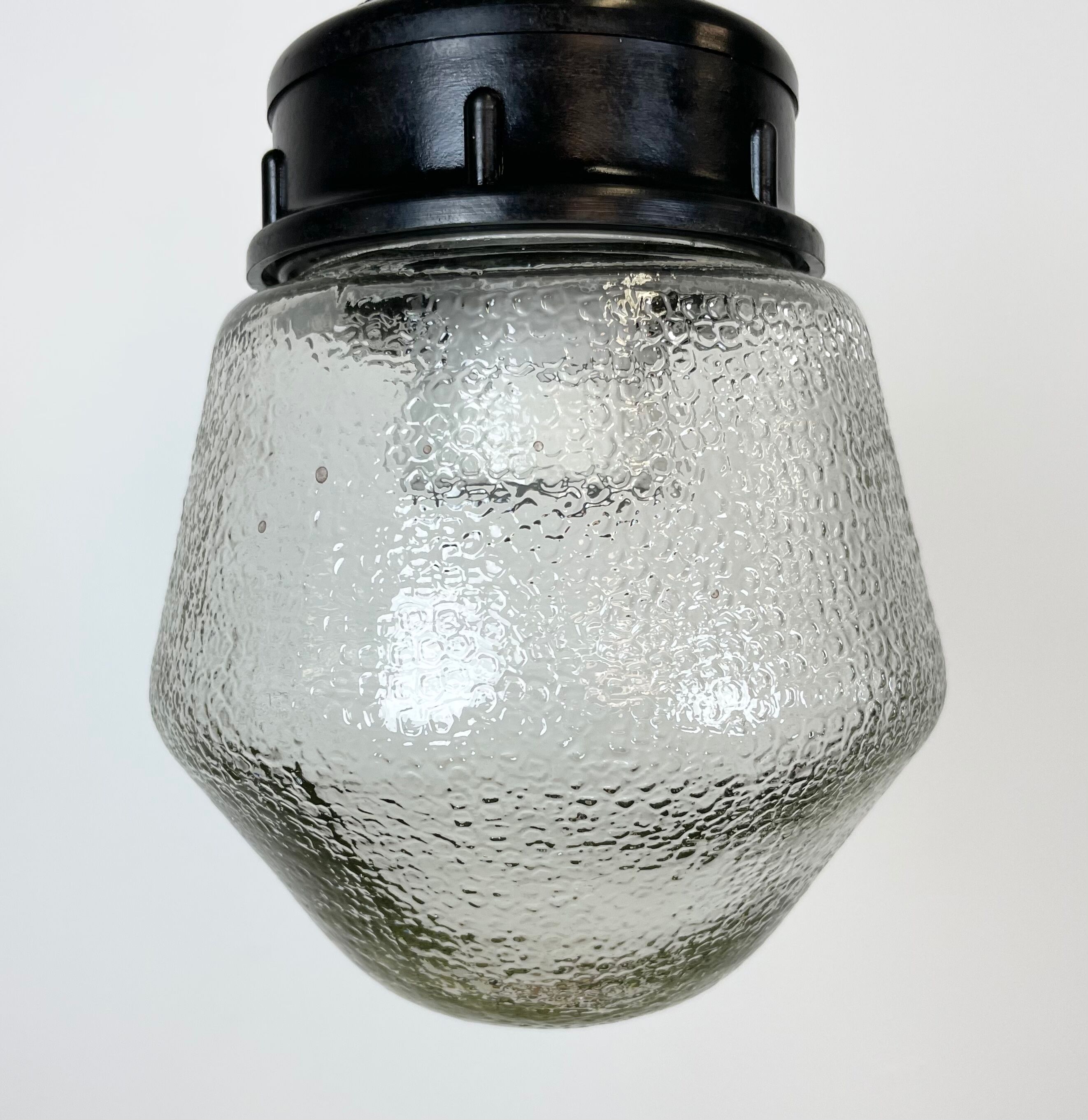 Industrial Bakelite Pendant Light with Frosted Glass, 1970s