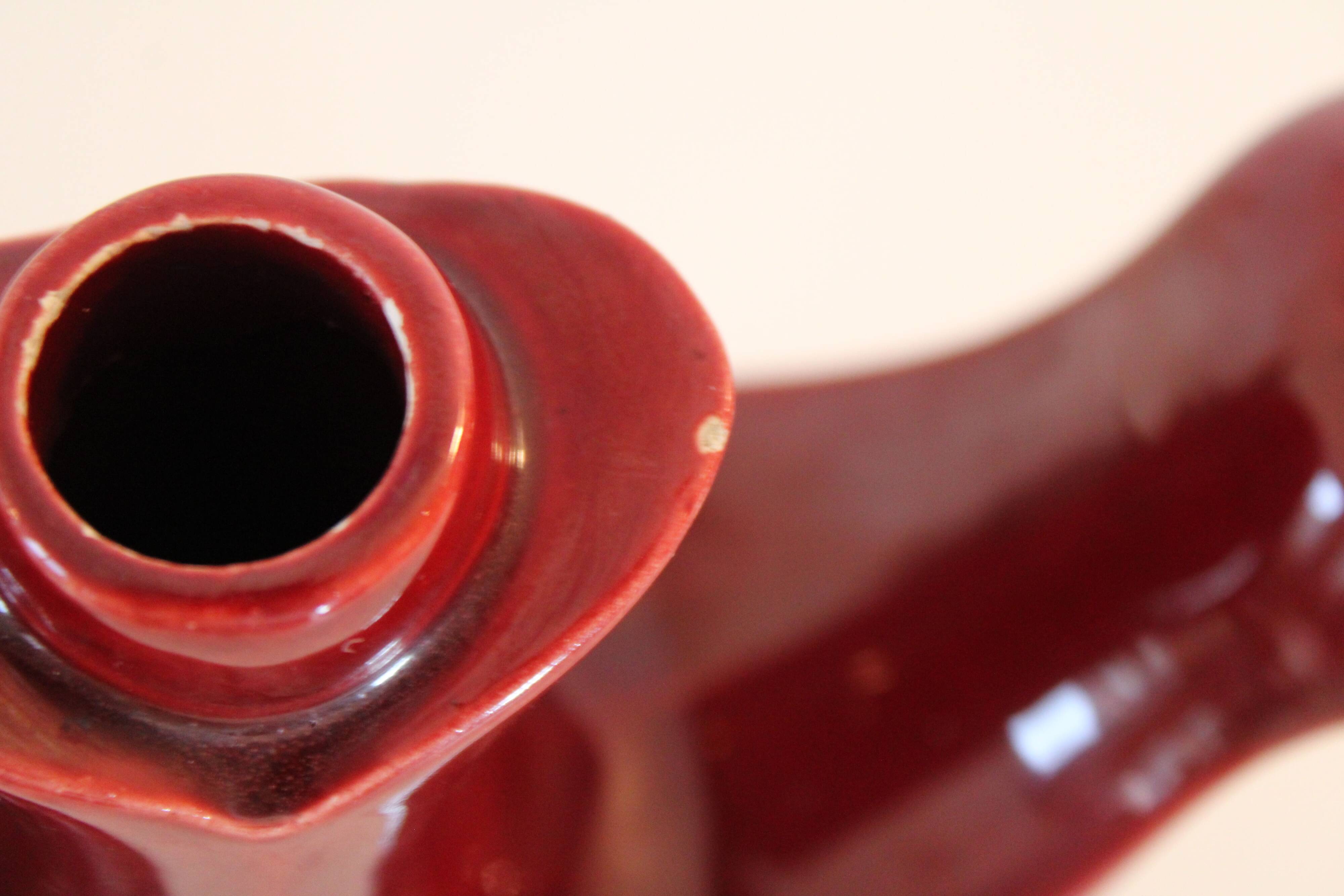 Red candle holder 1960 Saint-Clément vintage