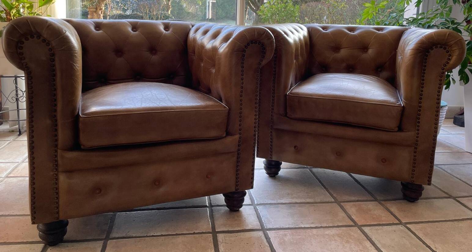 ZARAH - Lot de 2 Chaises Design en Simili Cuir - Rembourrée - Marron Chocolat