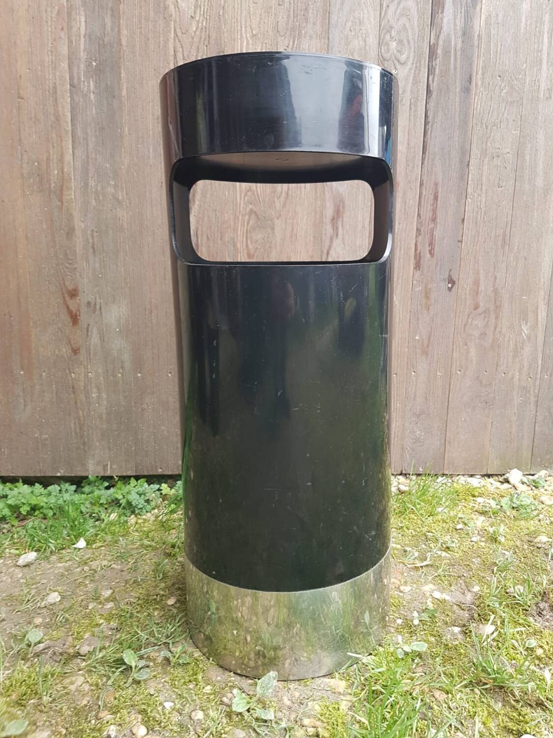 Umbrella holder trash can kartell 4610-50 design gino colombini black & stainless steel #a658