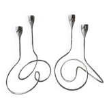 Pair of black blum loop chrome candlesticks