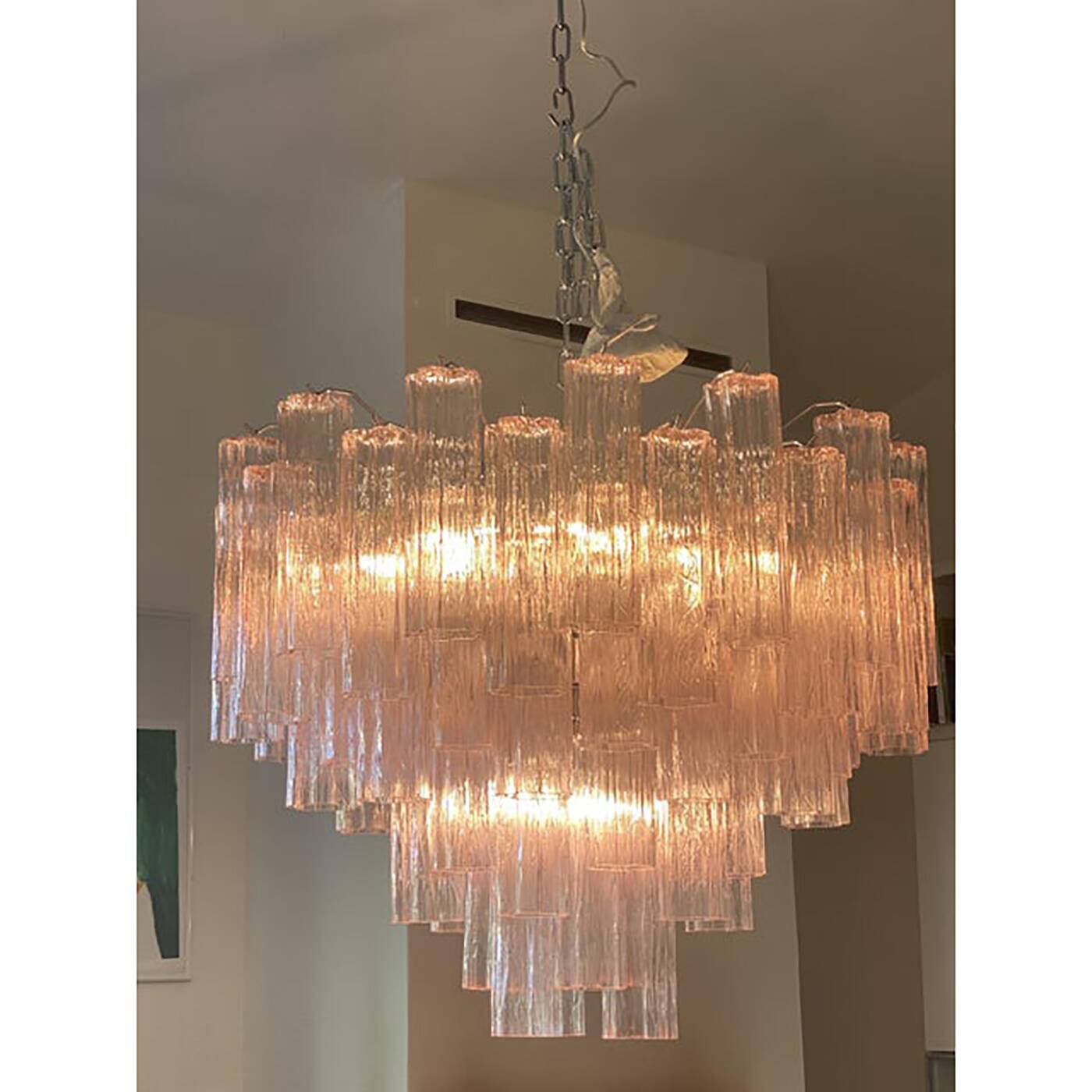 Contemporary Pink “Tronchi” Murano Glass Chandelier