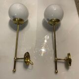 2 appliques murales en verre opalin en laiton italien