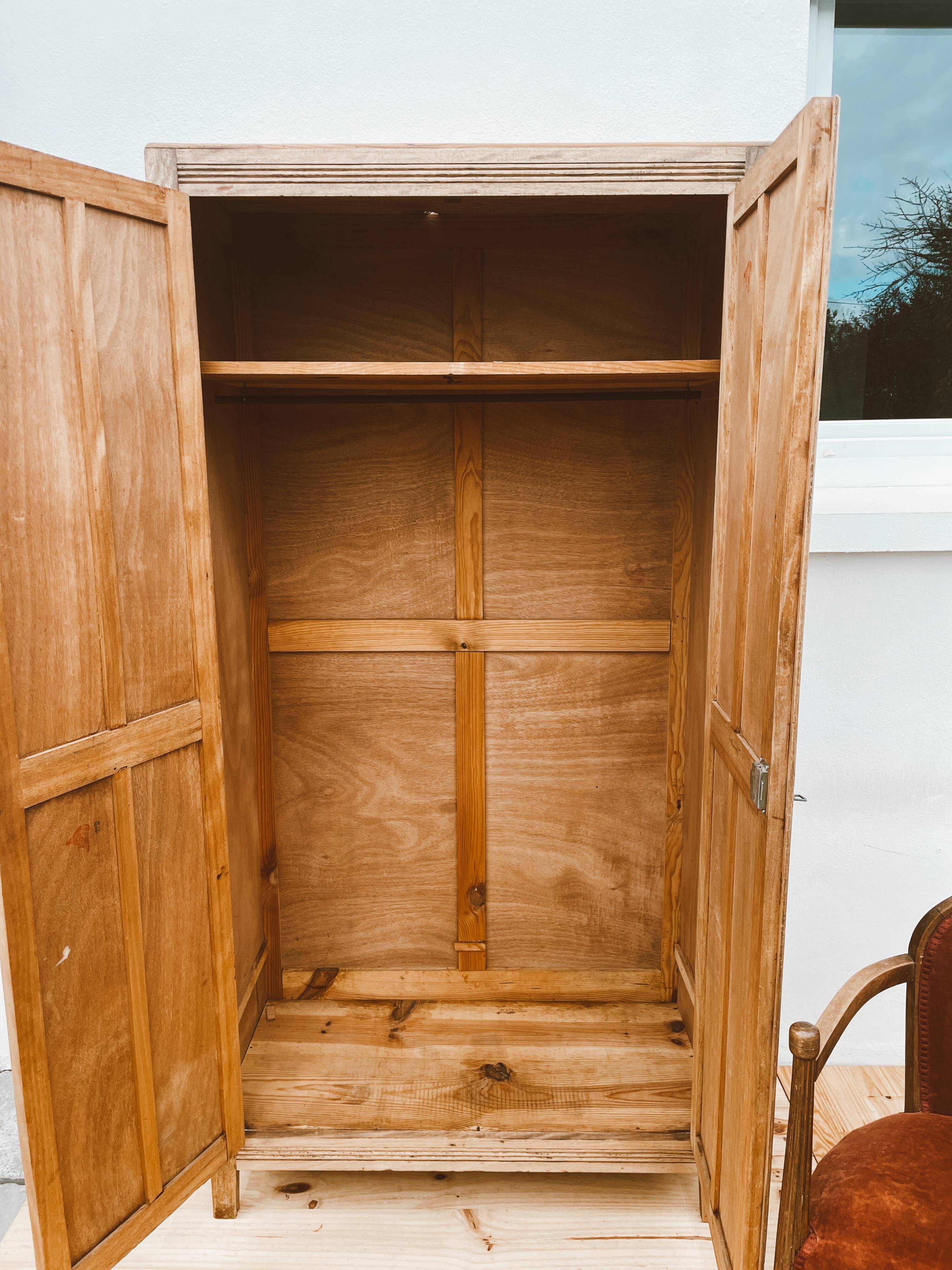 Wardrobe, vintage Parisian wardrobe in raw wood