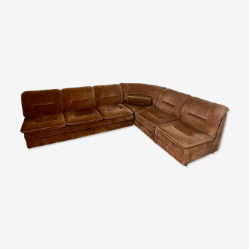 Old vintage modular corner sofa in designer velvet from the 70s/80s 4 elements