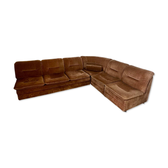 Old vintage modular corner sofa in designer velvet from the 70s/80s 4 elements