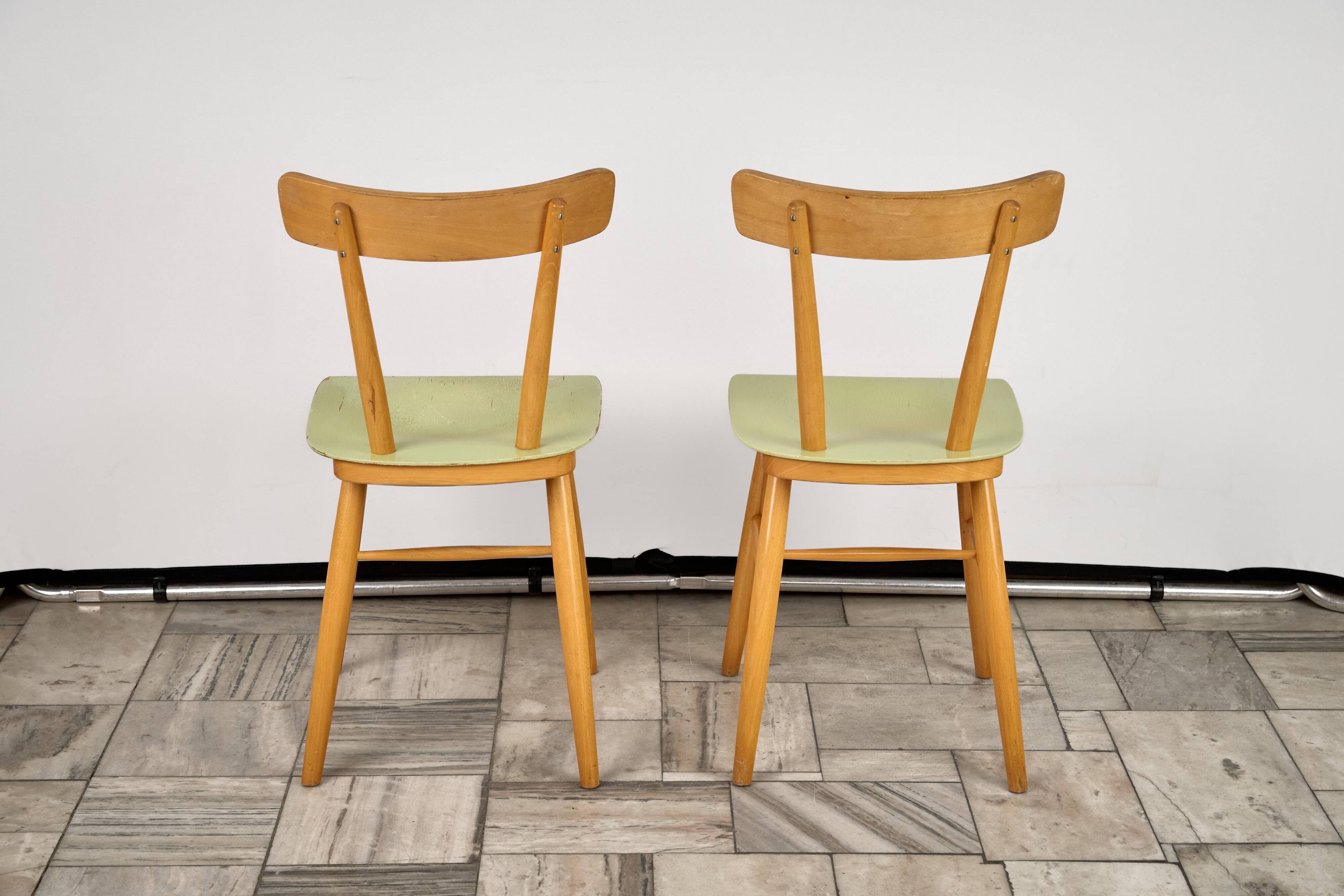 Set of 2 Beech Chairs, 1960s, Czechoslovakia