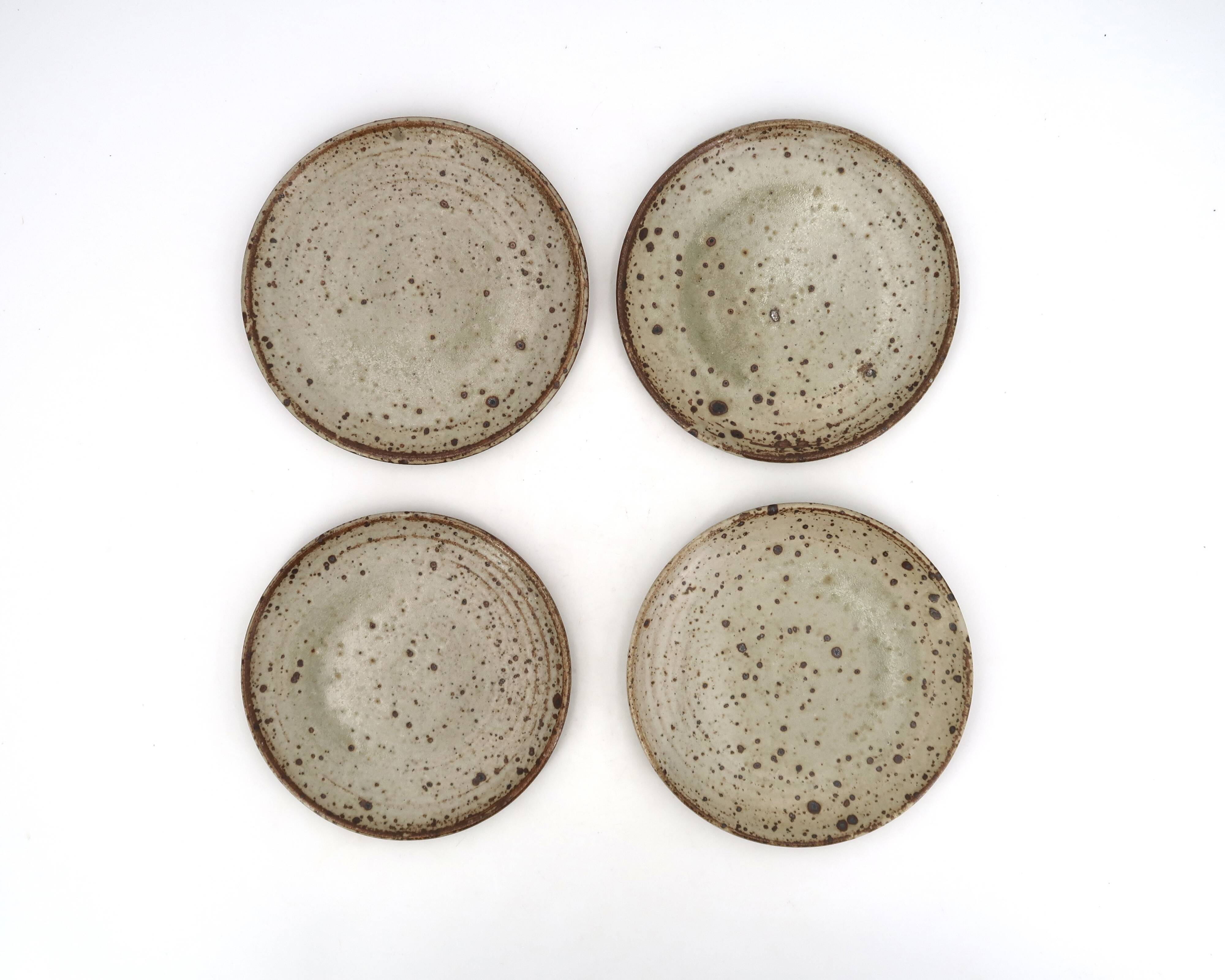 Dessert plates in pyrite stoneware by Gustave Tiffoche, ceramic from the 1970s.