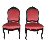 Napoleon III chairs in blackened wood and pink velvet, France, circa 1870