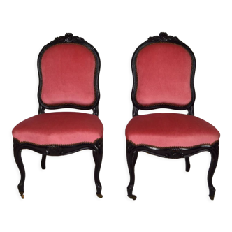 Chaises Napoléon III en bois noirci et velours rose, France, circa 1870