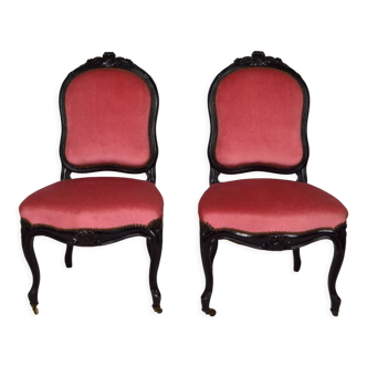Napoleon III chairs in blackened wood and pink velvet, France, circa 1870