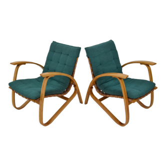 Paire de fauteuils en bois de hêtre courbé, design Jan Vaněk, années 1930.
