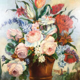 Peinture du XIXe " Bouquet de fleurs " de Boiserie
