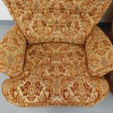 Set of 2 vintage armchairs in floral fabric with fringes from the 60s 70s