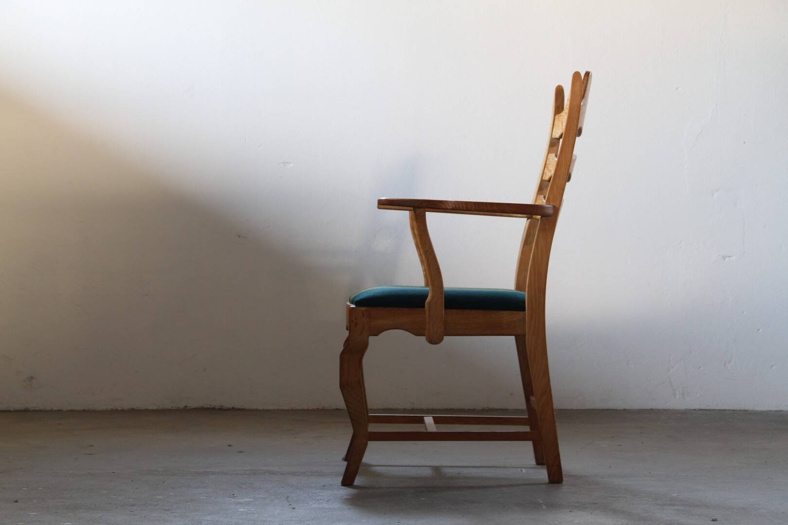 Vintage Brutalist Oak Razorblade Green Striped Armchair by H Kjærnulf, 1960