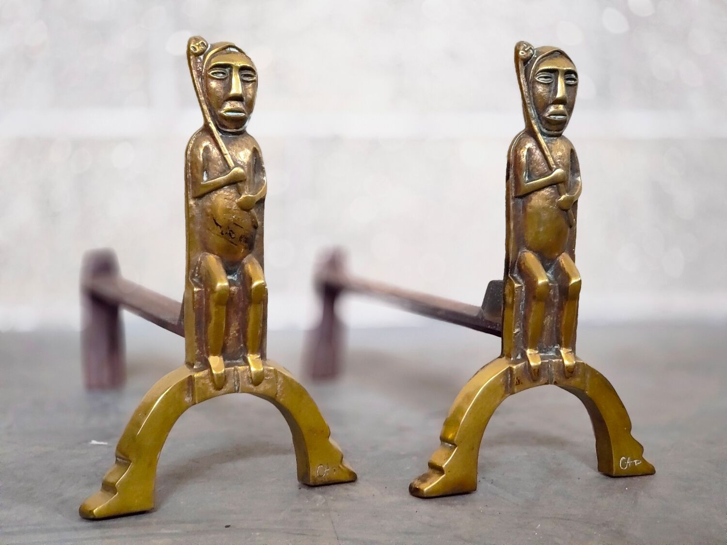 Pair of bronze andirons Anton Prinner 1930