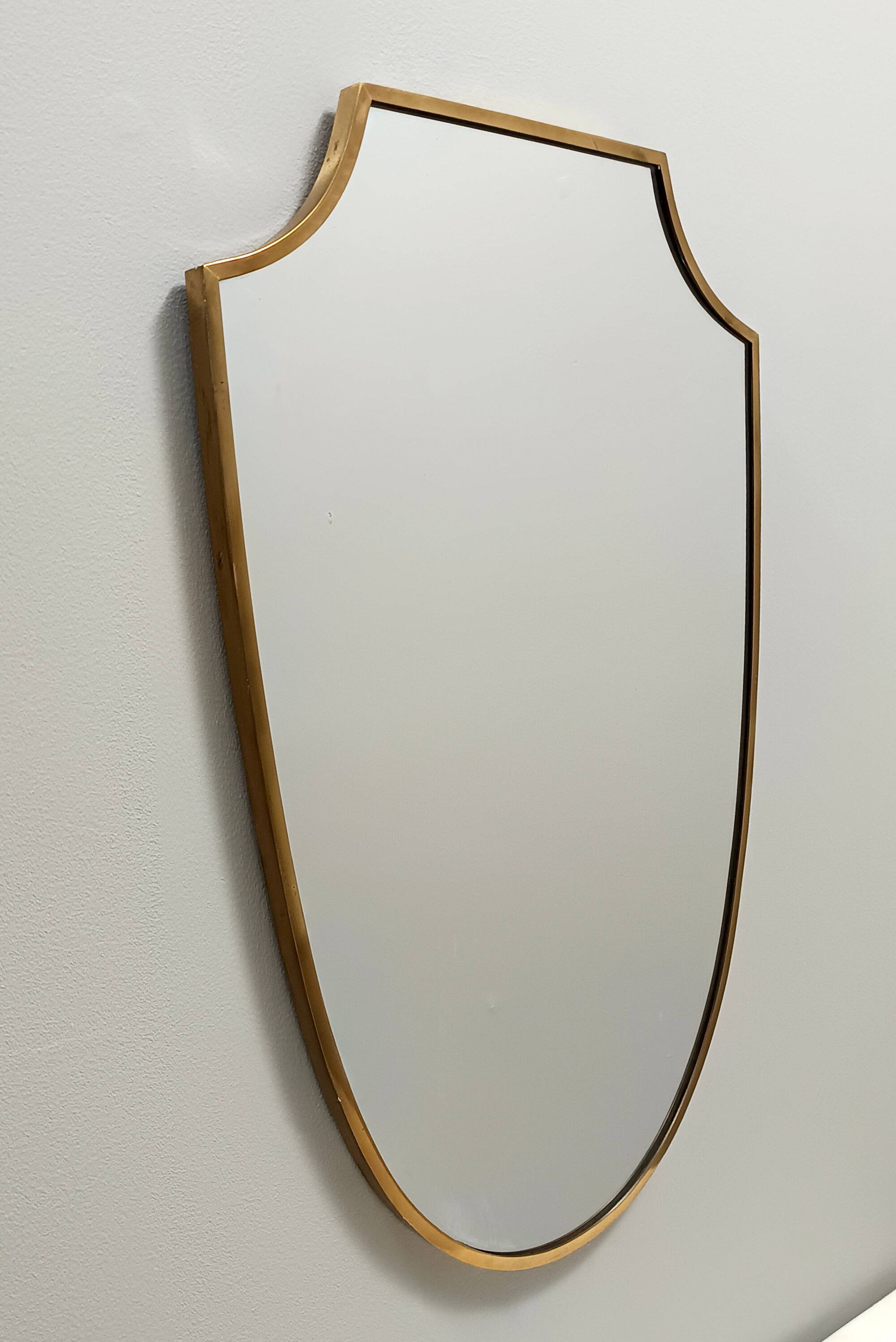 Vintage Brass Shield Shaped Wall Mirror, Italy