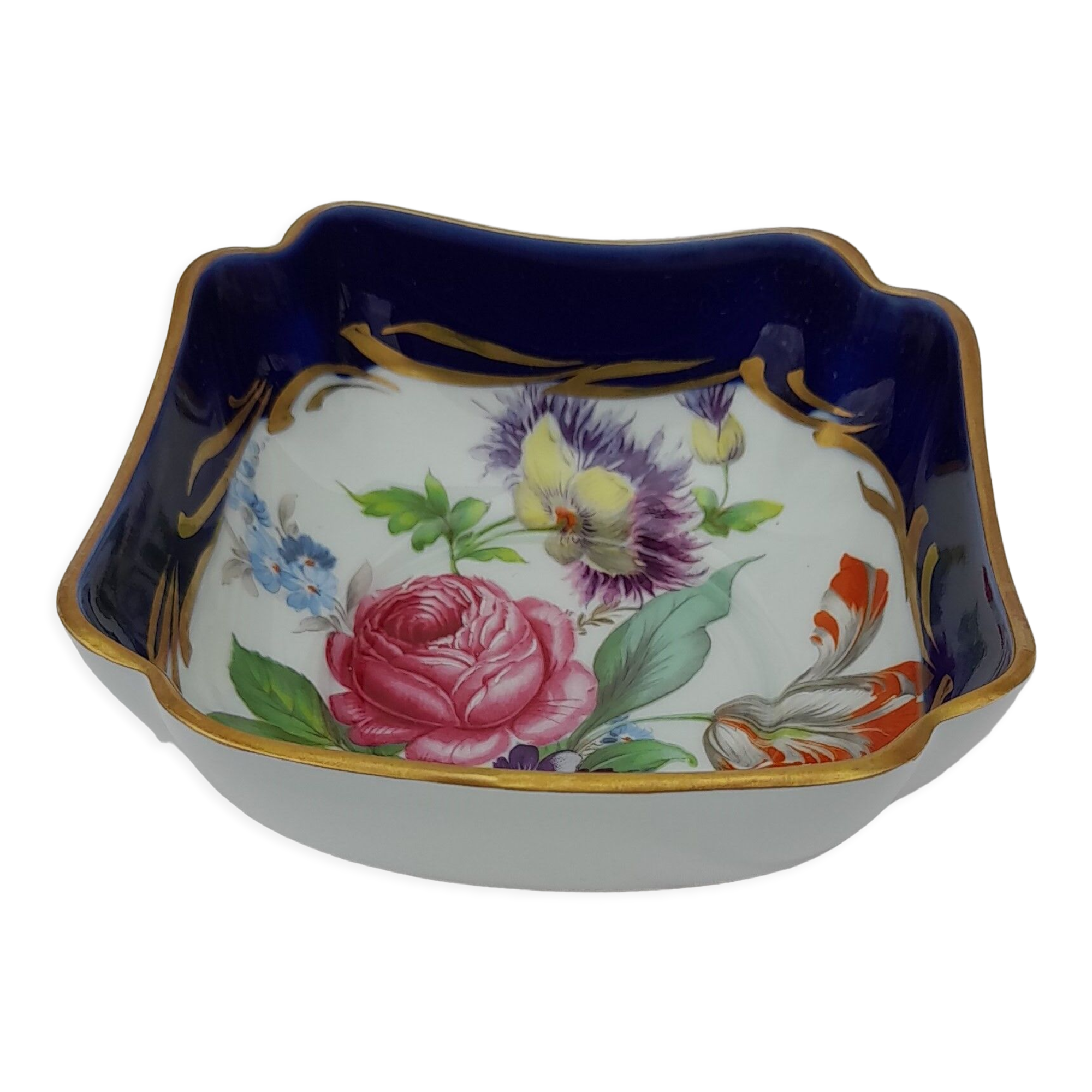 Square cup in Limoges art porcelain Bleu de four
