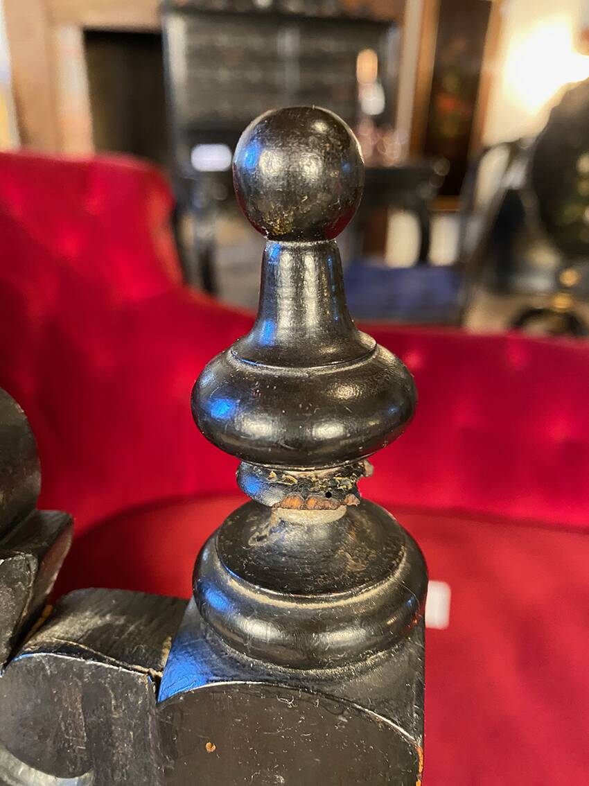 Fake pair of low Napoleon III chairs in blackened wood.