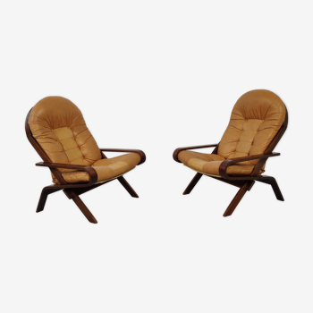 Pair of Scandinavian Rykken armchairs, 1970s leather