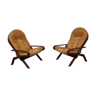Pair of Scandinavian Rykken armchairs, 1970s leather