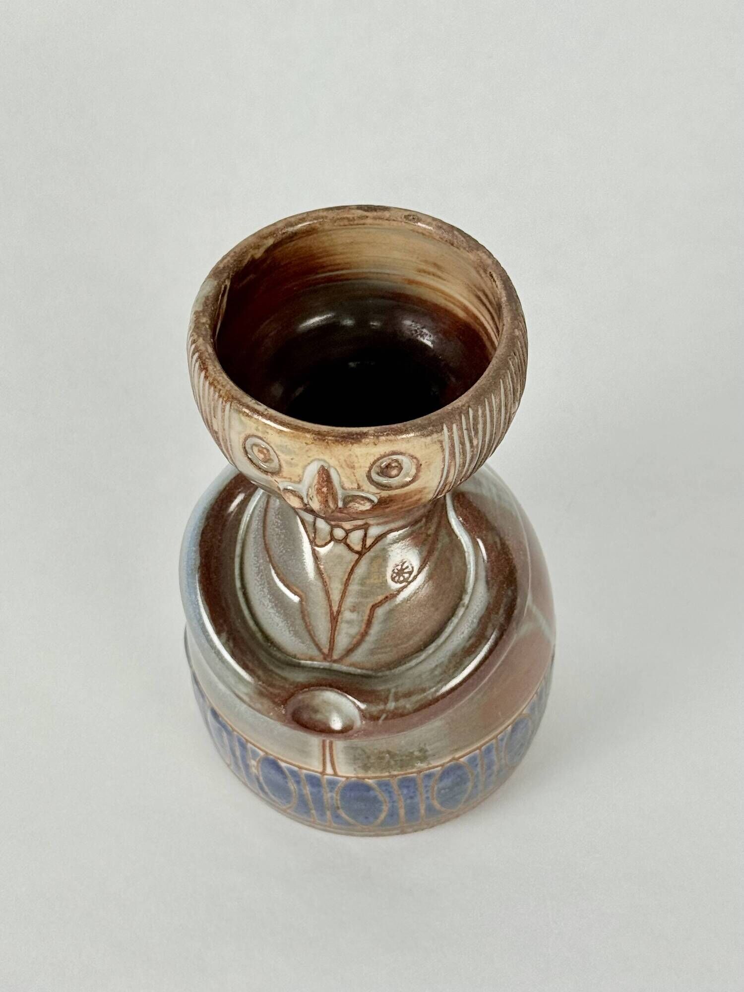 Vintage anthropomorphic stoneware photophore vase in the style of Sébastien Claramunt Pouchain.