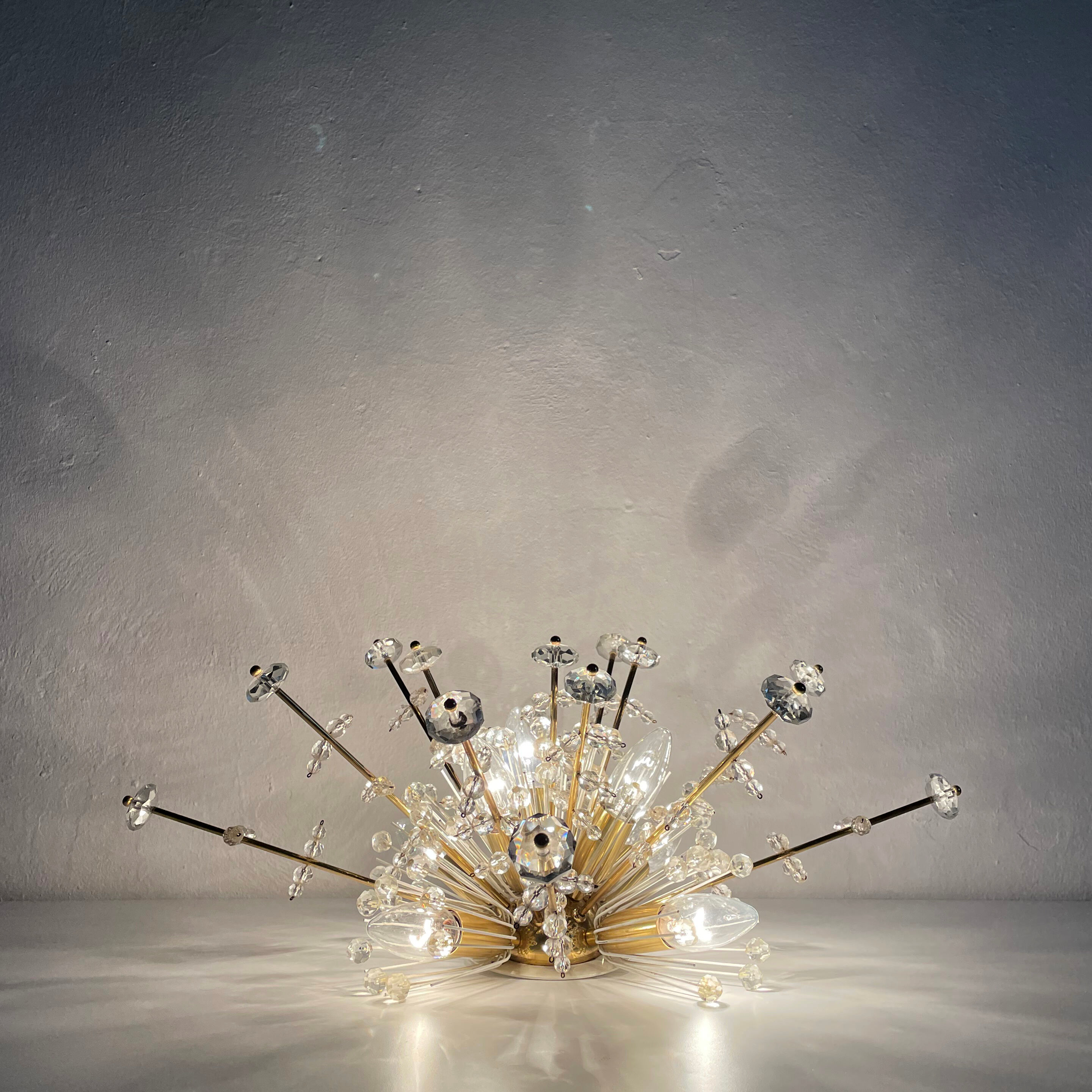 Pair of Snowflake Sputnik Flush Mount Lamps, Austria 1950s
