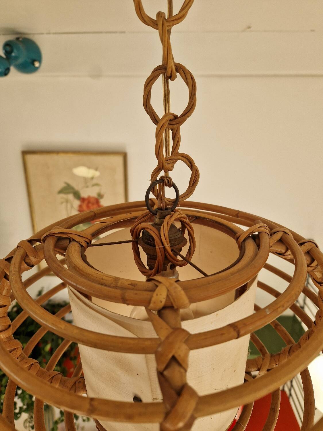 Rattan basket chandelier pendant light
