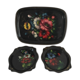 Lot three trays floral pattern hand painted origin Russia